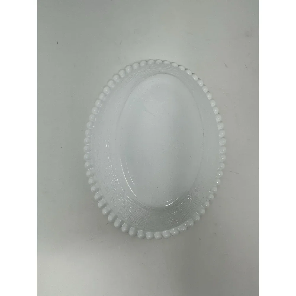 Indiana White Milk Glass RETICULATED Beaded Rim Hen On Nest - VHTF